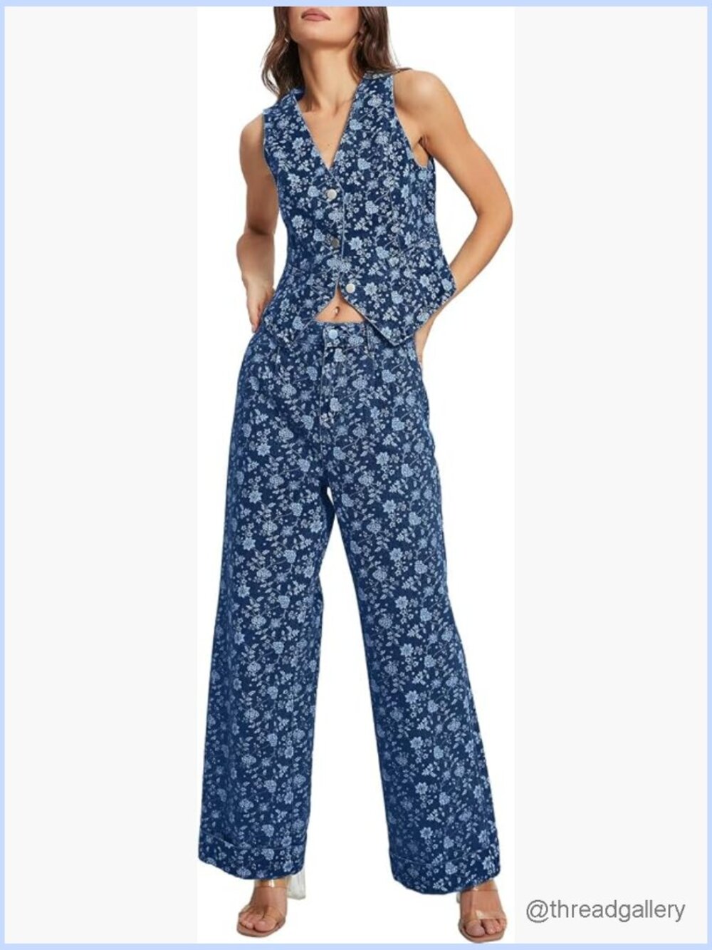 Y2K Sleeveless Denim Vest & Wide Leg Jeans 2 Piece Set